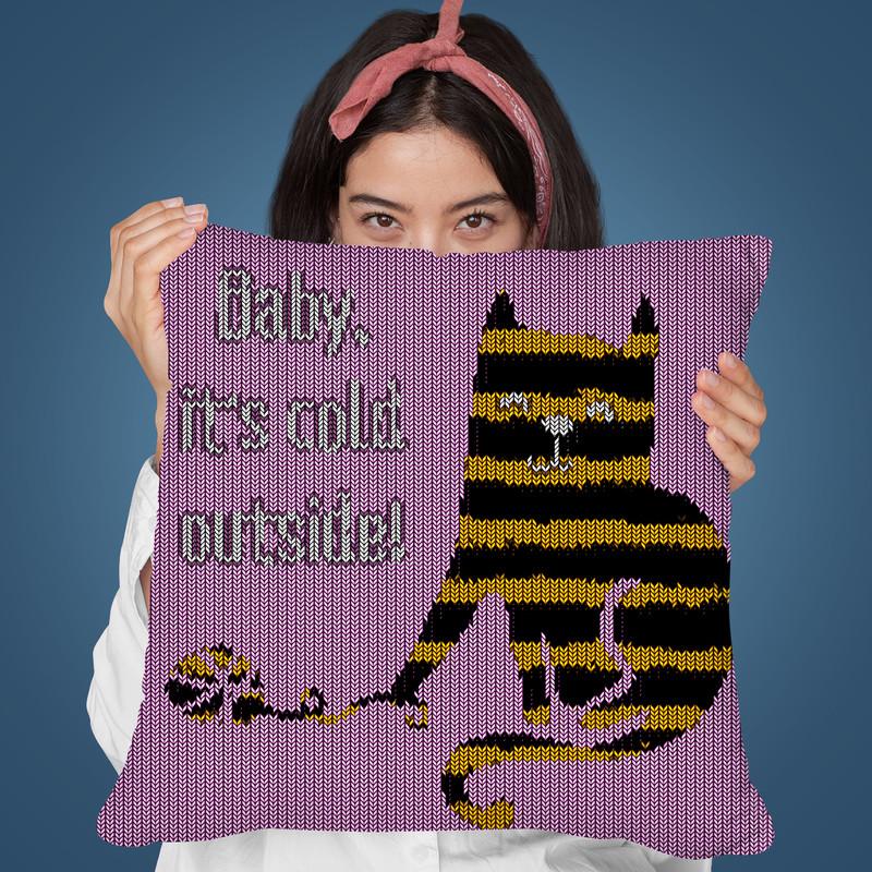 Cat Cold Throw Pillow By Andrea Haase