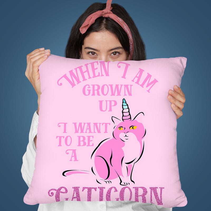 Caticorn Rosa Throw Pillow By Andrea Haase