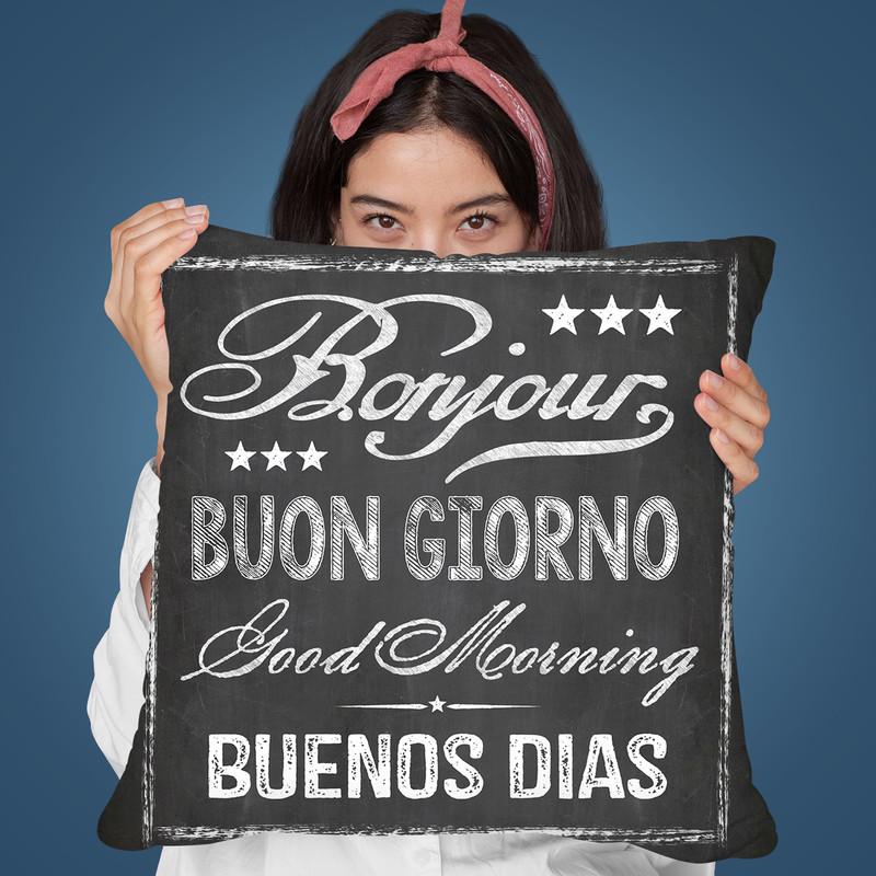 Chalkboard Bonjour Throw Pillow By Andrea Haase