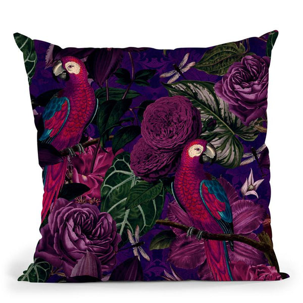 Dark Jungle Birds Throw Pillow By Andrea Haase