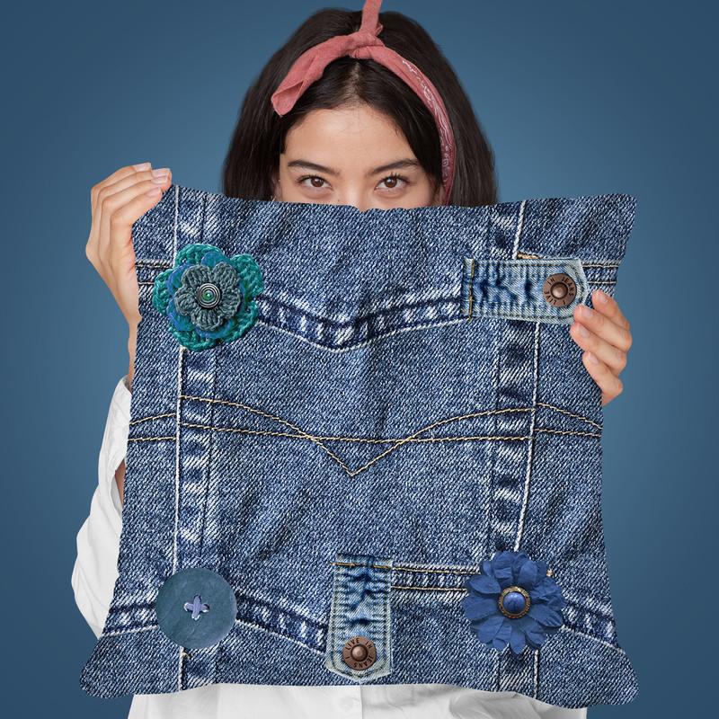 Denim Pocket Patchwork Throw Pillow By Andrea Haase