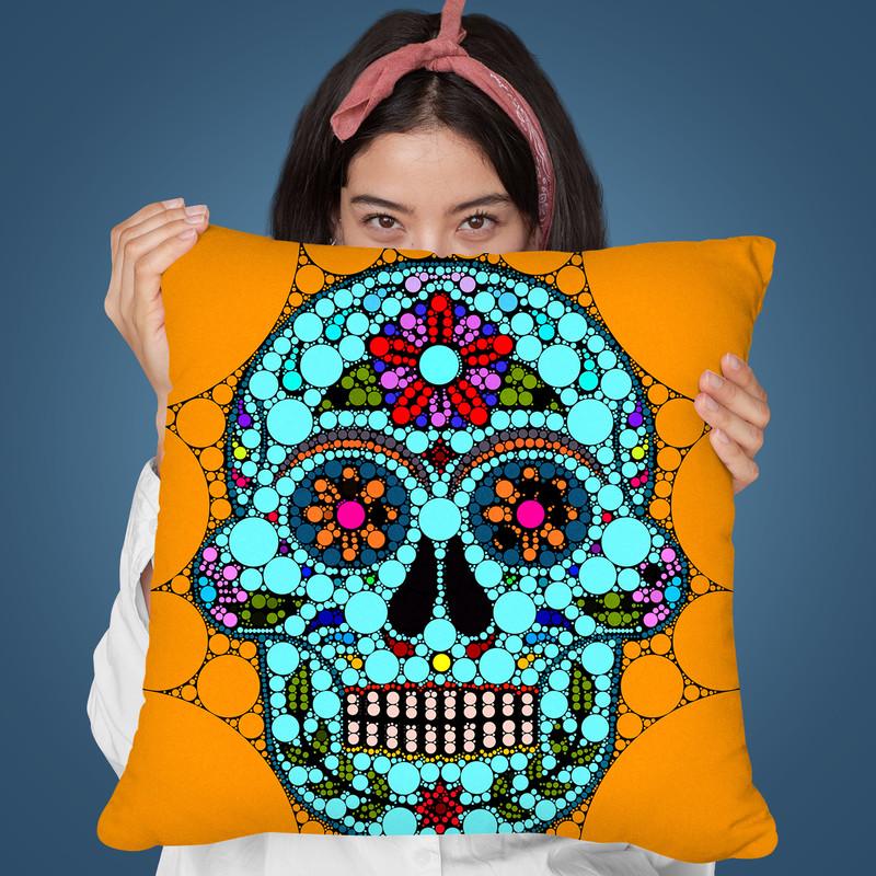 Dot Art Sugar Skull Throw Pillow By Andrea Haase