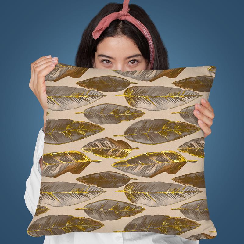 Feather Gold Brown I Throw Pillow By Andrea Haase
