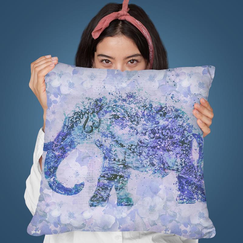 Floral Elephant Blue Throw Pillow By Andrea Haase