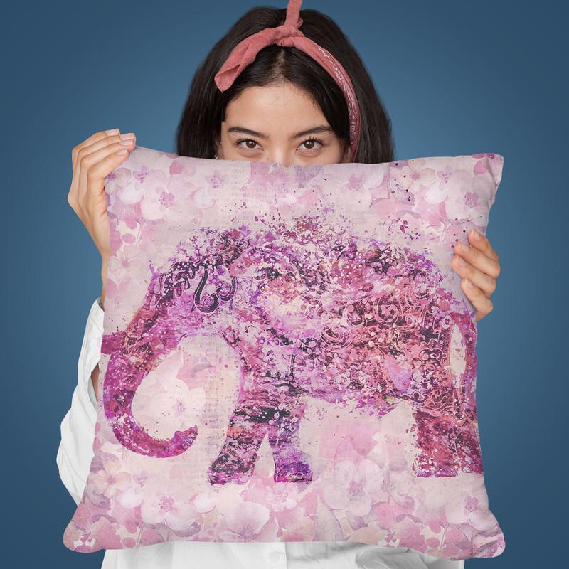 Floral Elephant Pink Throw Pillow By Andrea Haase