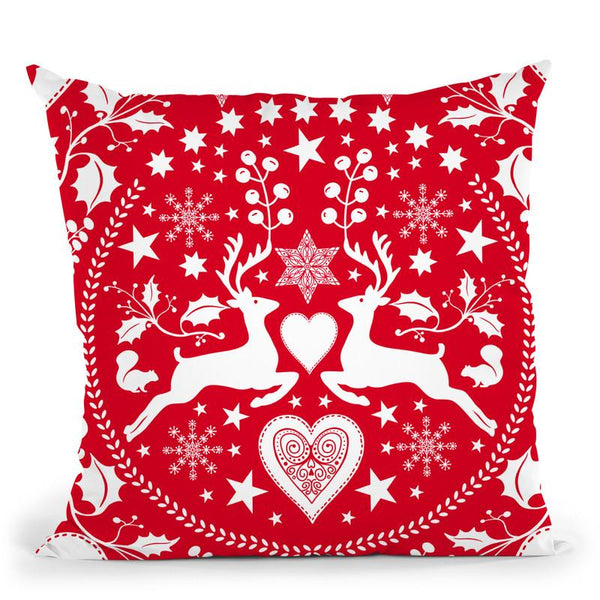 Folk Art Xmas Deer Red Throw Pillow By Andrea Haase