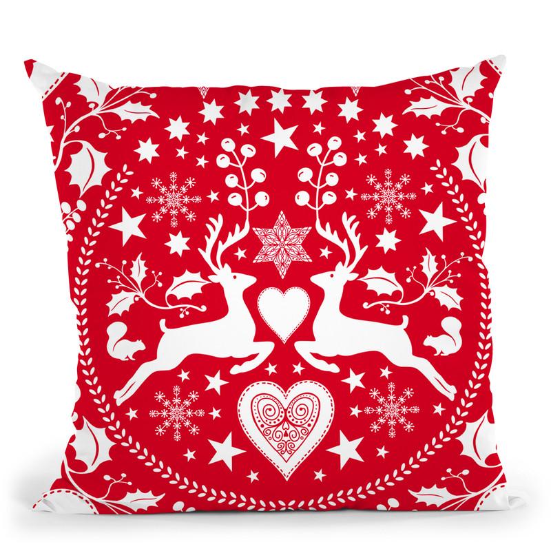 Folk Art Xmas Deer Red Throw Pillow By Andrea Haase