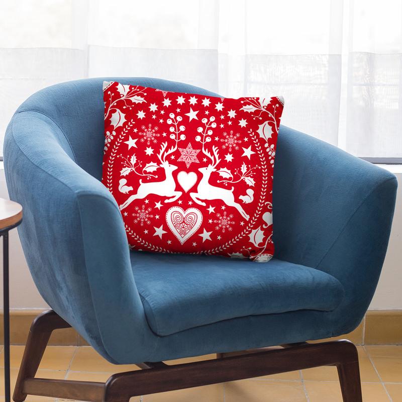Folk Art Xmas Deer Red Throw Pillow By Andrea Haase