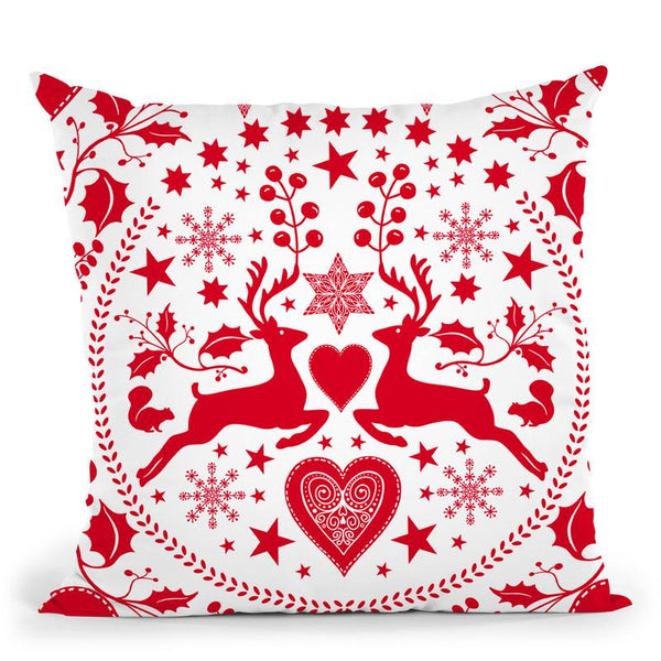 Folk Art Xmas Deer White Throw Pillow By Andrea Haase