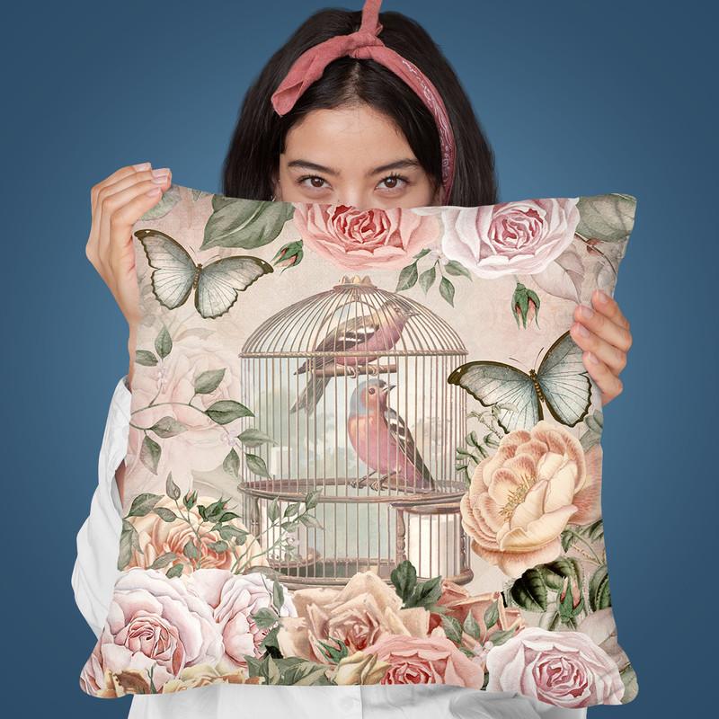 French Country Birds And Butterflies Throw Pillow By Andrea Haase