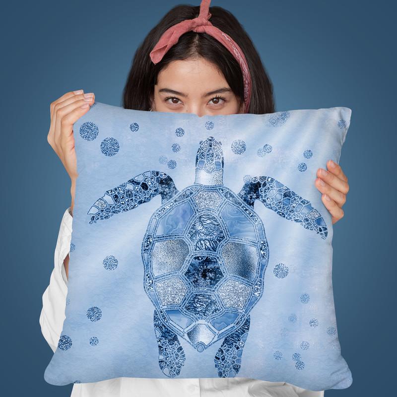 Glamour Turtle Blue Throw Pillow By Andrea Haase