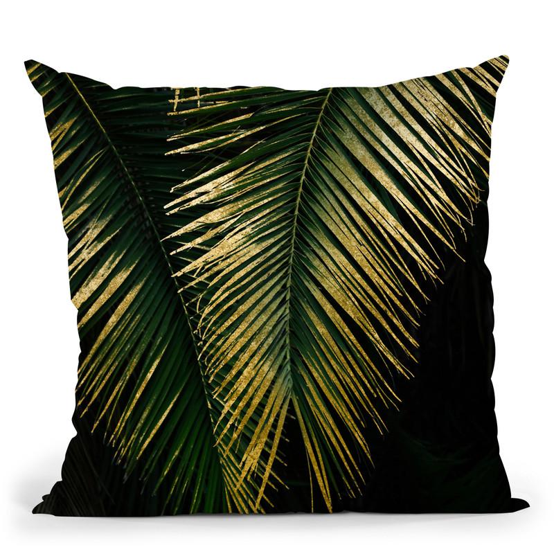 Golden Moments Tropical Palm Leaf Glamour Throw Pillow By Andrea Haase