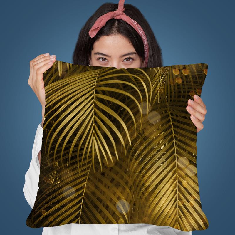 Golden Sparkle Palm Leaves Throw Pillow By Andrea Haase