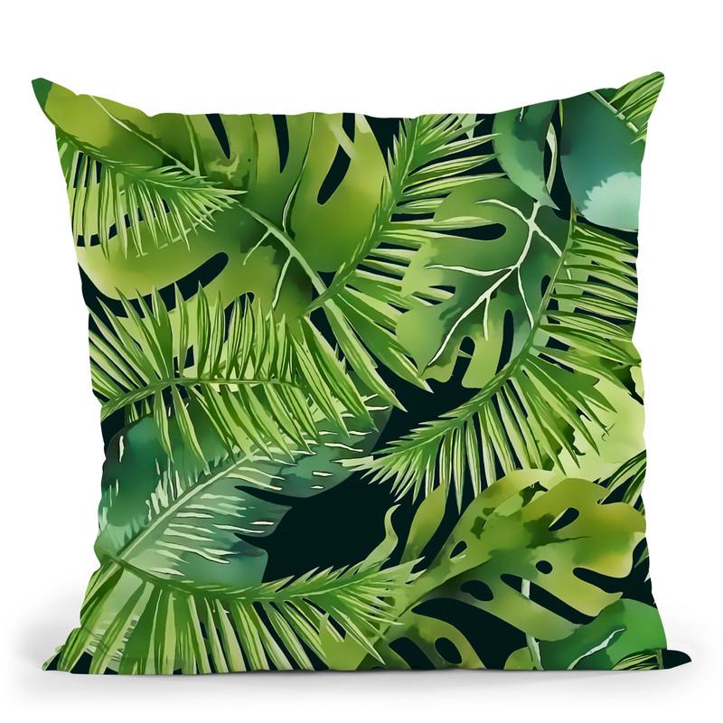 Green Monstera And Palm Leaf Throw Pillow By Andrea Haase