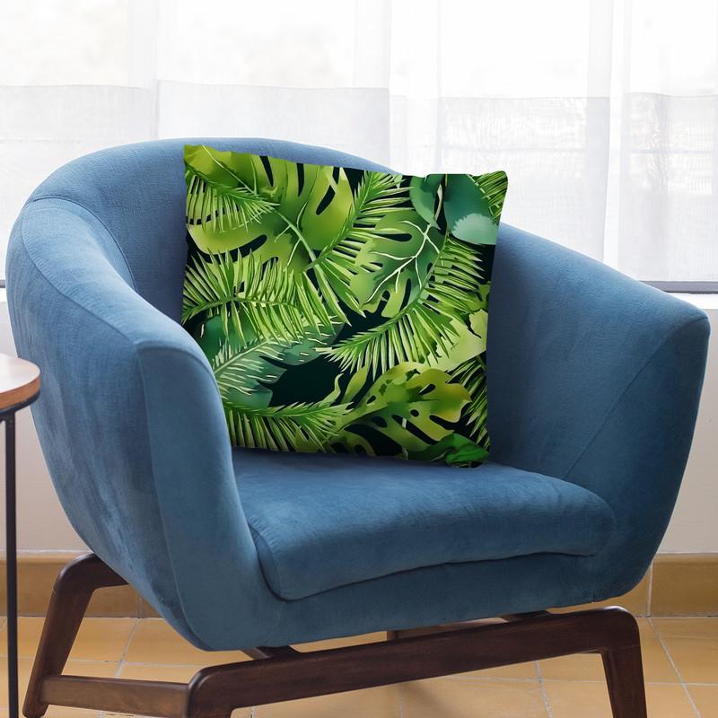 Green Monstera And Palm Leaf Throw Pillow By Andrea Haase