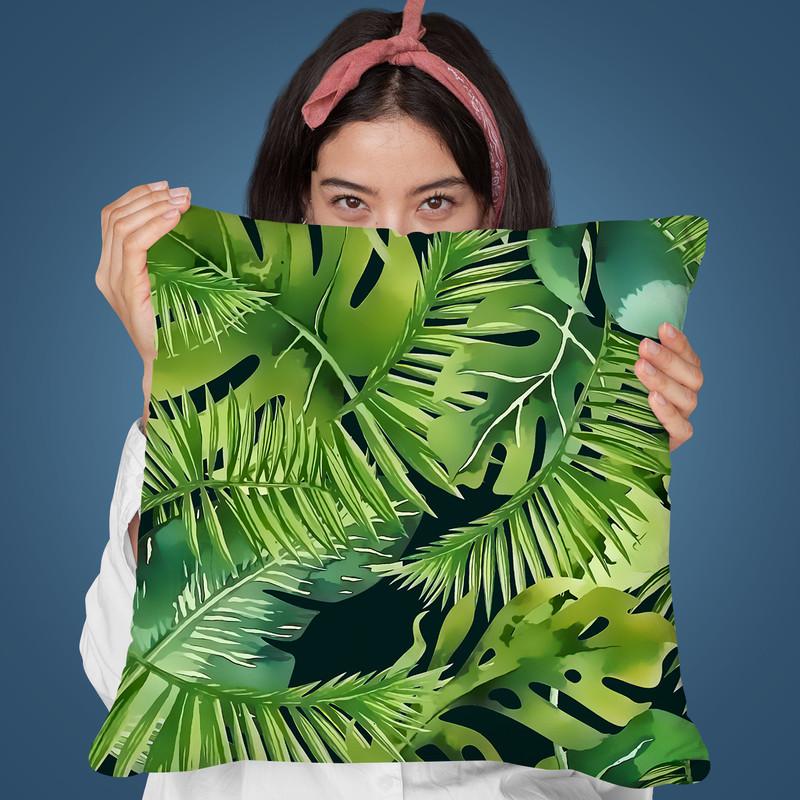 Green Monstera And Palm Leaf Throw Pillow By Andrea Haase