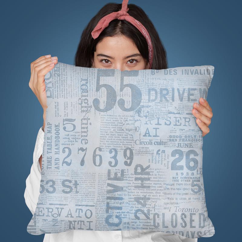 Grunge Newspaper Blue Throw Pillow By Andrea Haase