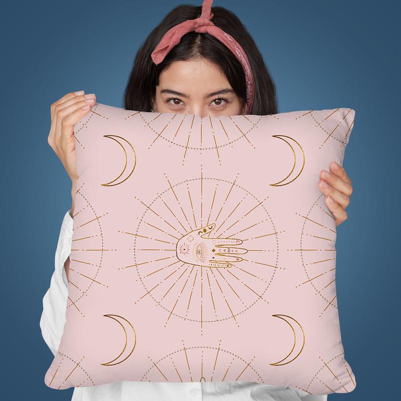 Hand Moon Pattern Blush Pink Throw Pillow By Andrea Haase