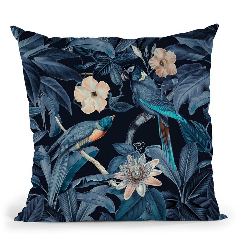Junglebirds At Night Throw Pillow By Andrea Haase