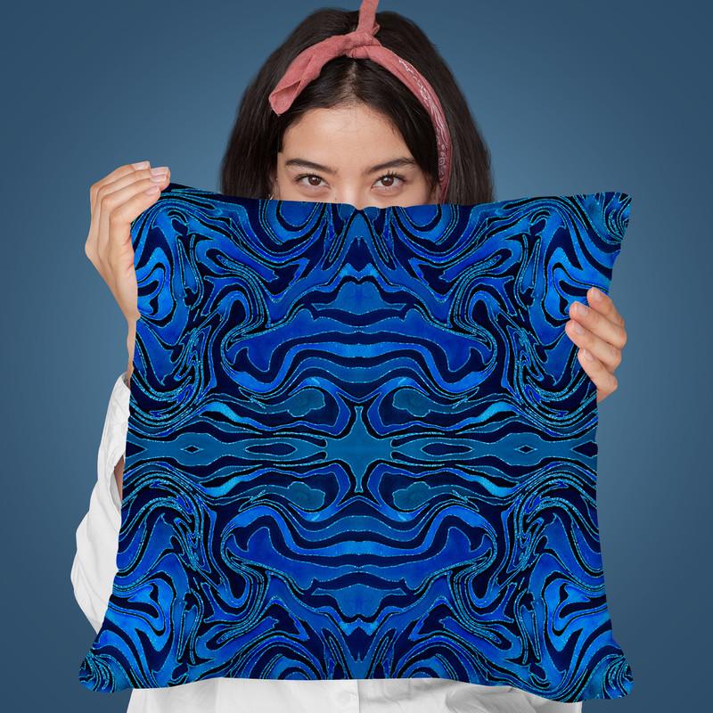 Liquid Glamour Blue Tile Throw Pillow By Andrea Haase