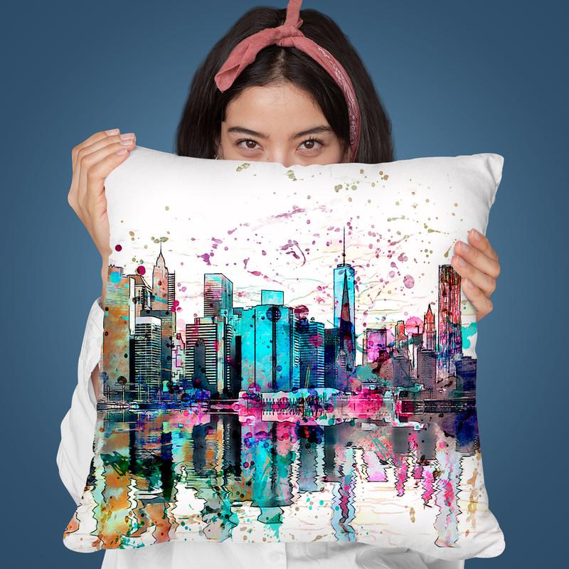Manhattan Skyline Throw Pillow By Andrea Haase