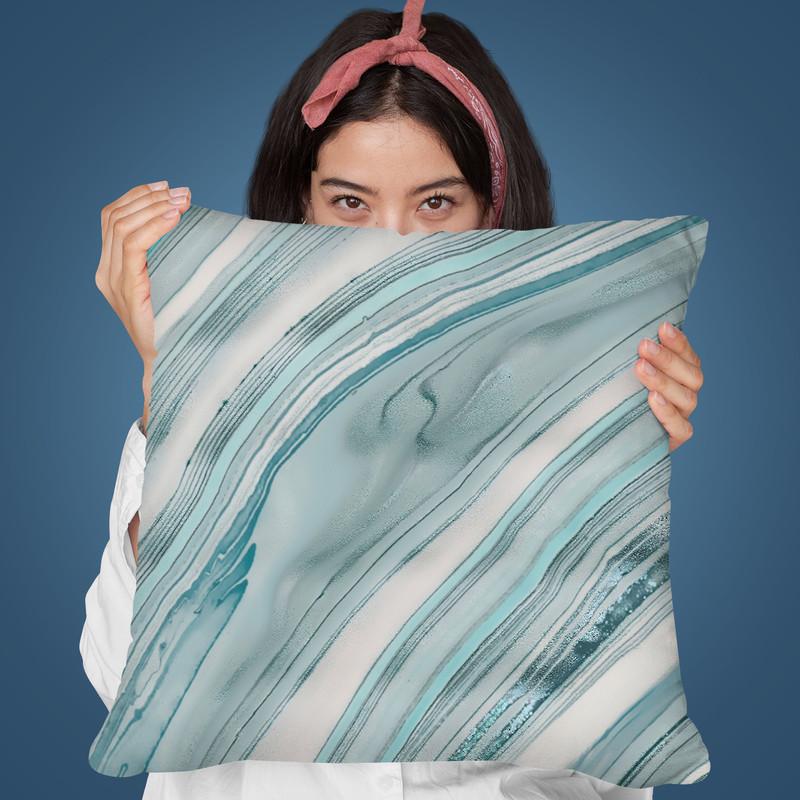 Marble Teal Blue Throw Pillow By Andrea Haase