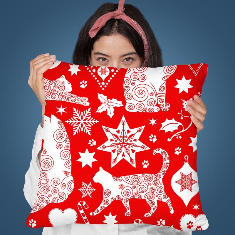 Merry Catmas Red I Throw Pillow By Andrea Haase