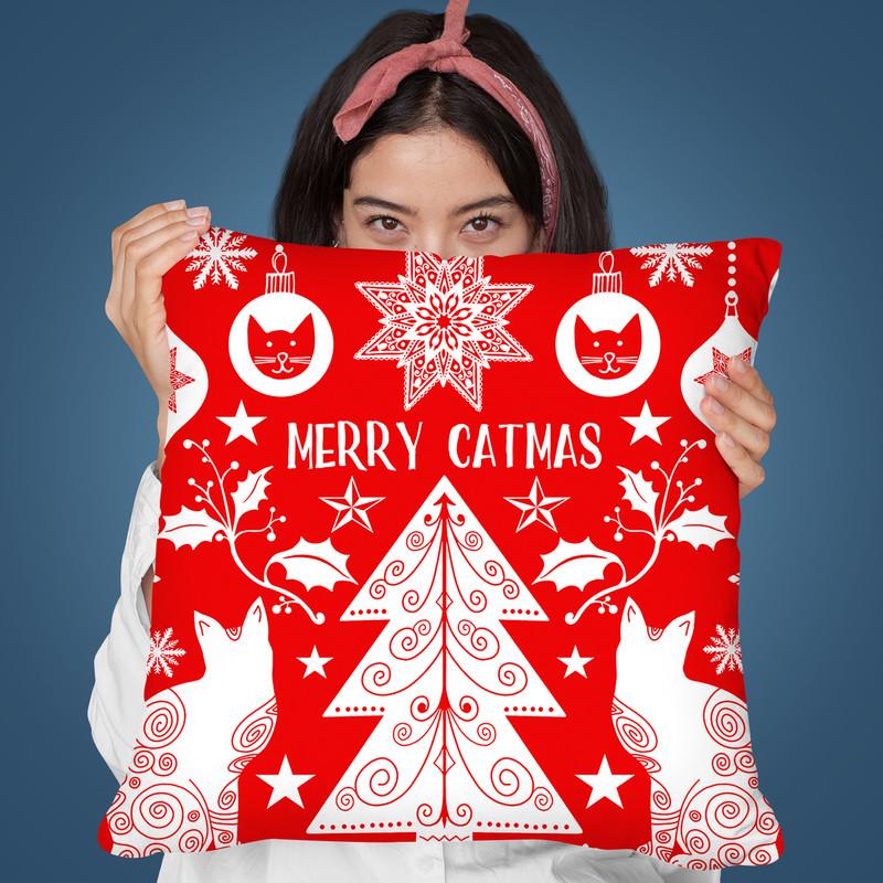 Merry Catmas Red Ii Throw Pillow By Andrea Haase