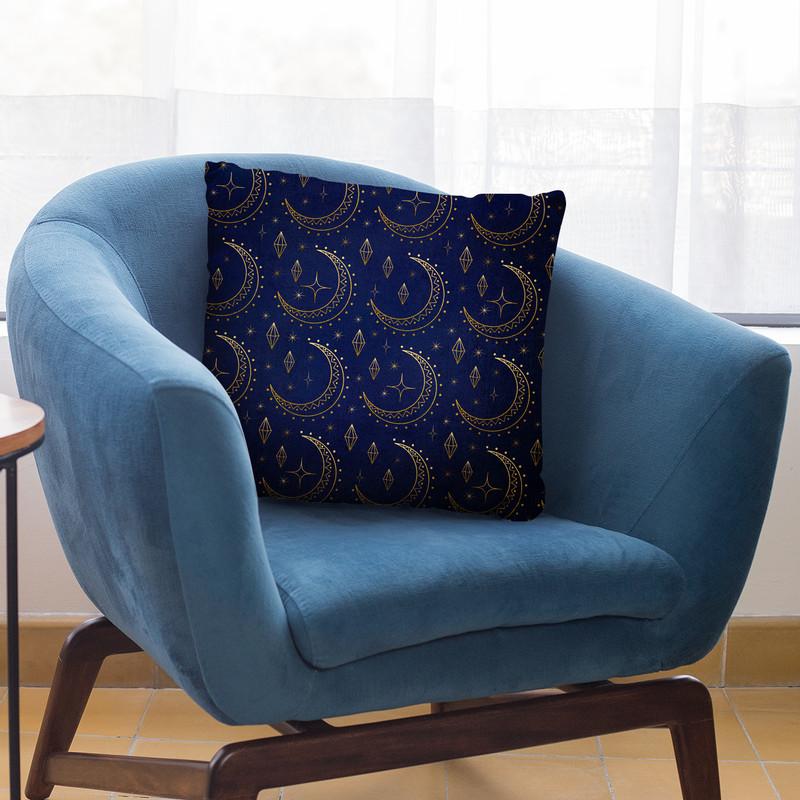 Moon Pattern Blue Gold Throw Pillow By Andrea Haase