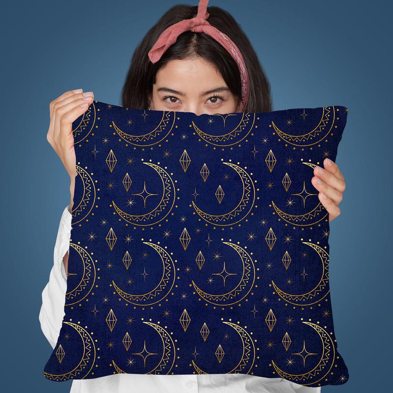Moon Pattern Blue Gold Throw Pillow By Andrea Haase