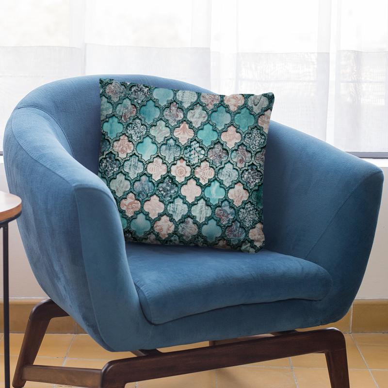 Morocco Tile Teal I Throw Pillow By Andrea Haase