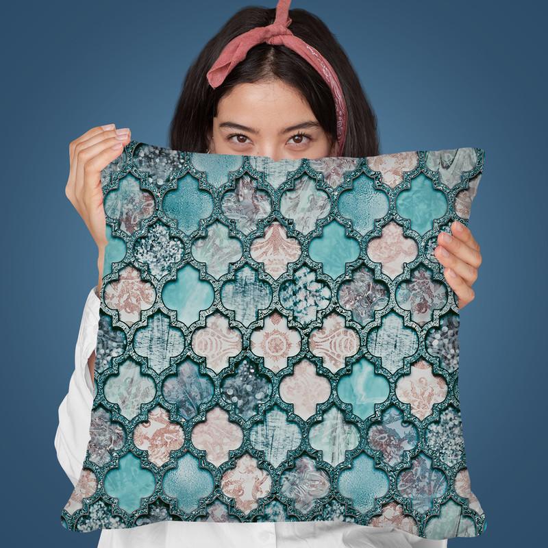 Morocco Tile Teal I Throw Pillow By Andrea Haase