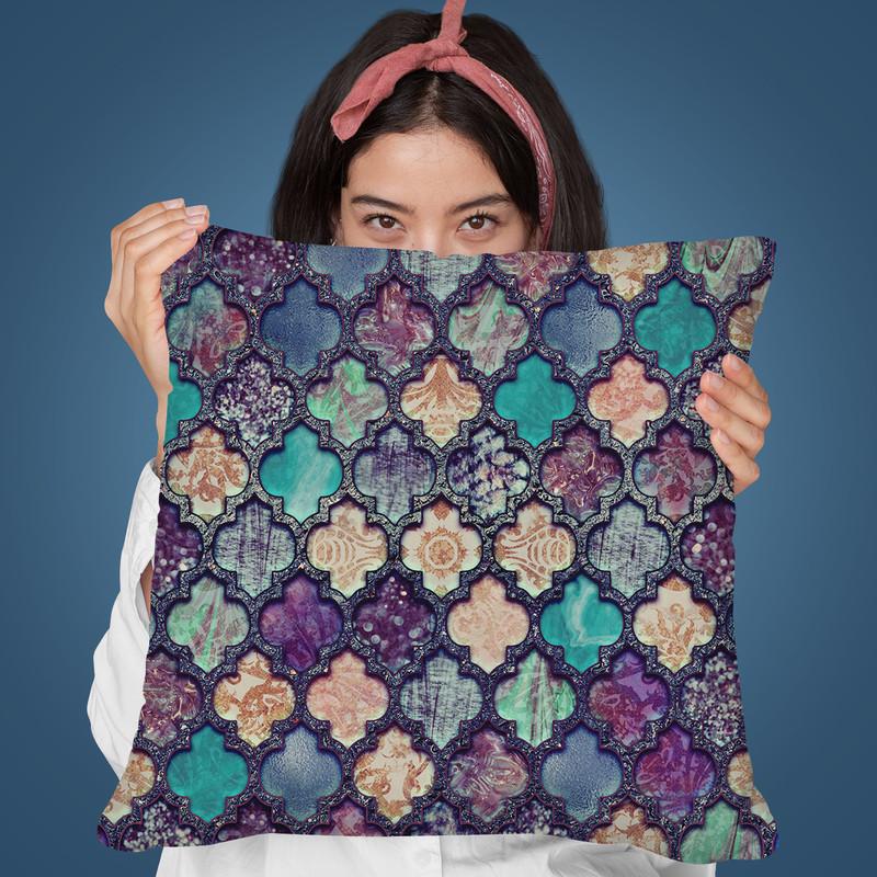 Morocco Tile Teal Throw Pillow By Andrea Haase