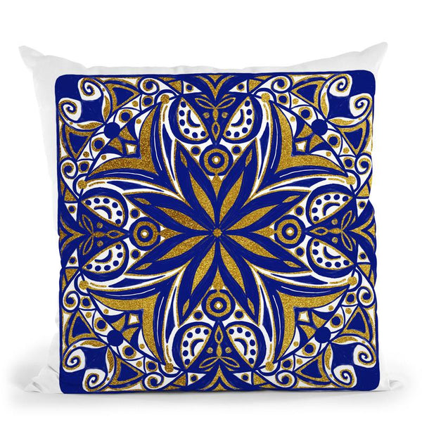 Oriental Tiles Blue Gold I Throw Pillow By Andrea Haase