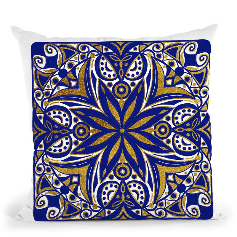Oriental Tiles Blue Gold I Throw Pillow By Andrea Haase