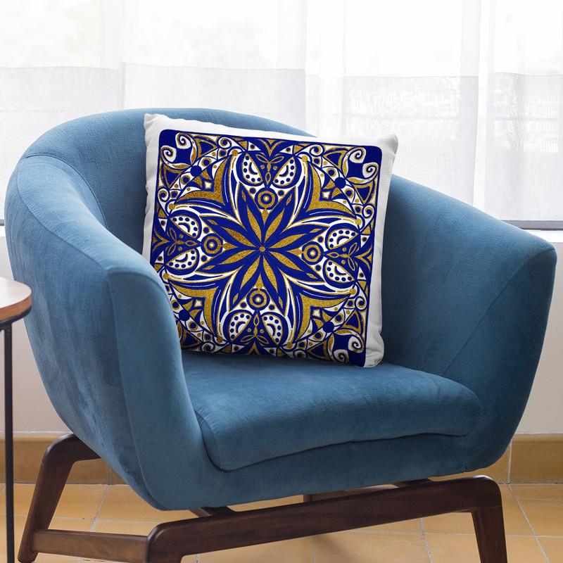 Oriental Tiles Blue Gold I Throw Pillow By Andrea Haase
