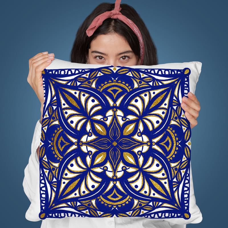Oriental Tiles Blue Gold Iii Throw Pillow By Andrea Haase