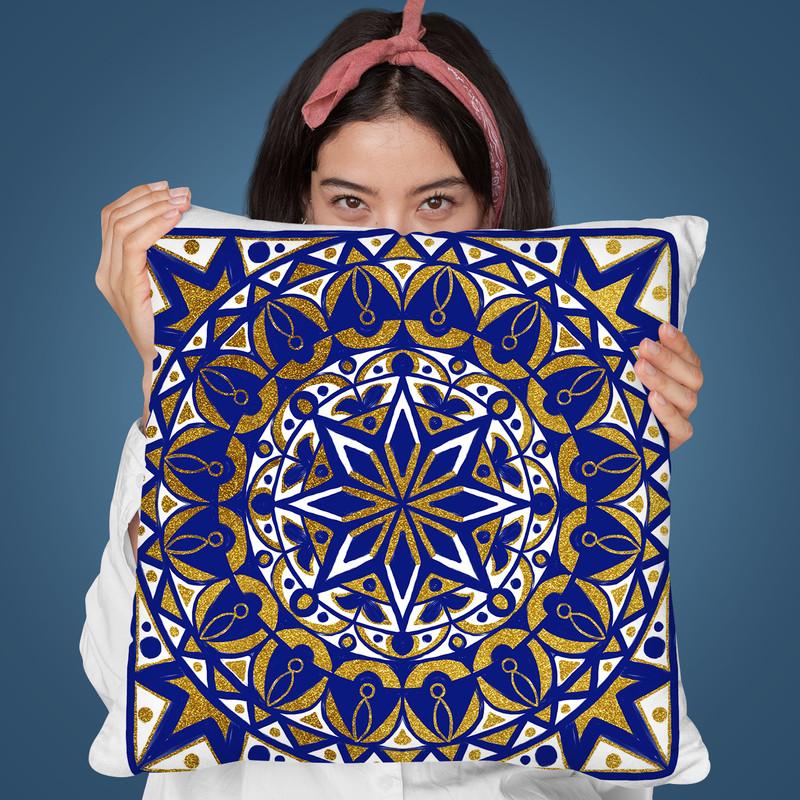 Oriental Tiles Blue Gold Iv Throw Pillow By Andrea Haase