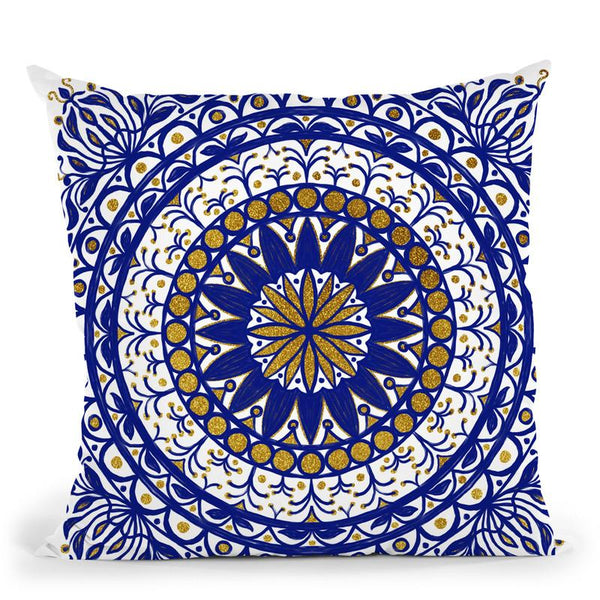 Oriental Tiles Blue Gold Throw Pillow By Andrea Haase