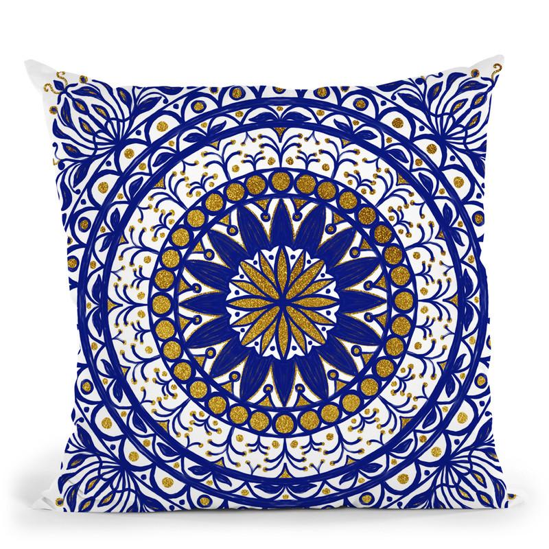 Oriental Tiles Blue Gold Throw Pillow By Andrea Haase