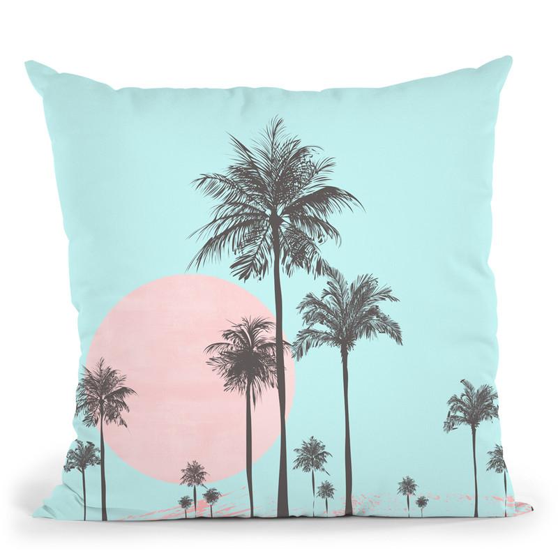 Palm Tree Pink Aqua Throw Pillow By Andrea Haase
