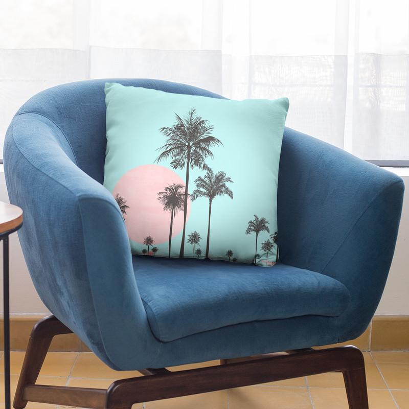Palm Tree Pink Aqua Throw Pillow By Andrea Haase