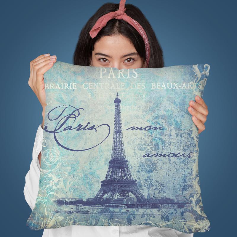 Paris Mon Amour Blue Throw Pillow By Andrea Haase