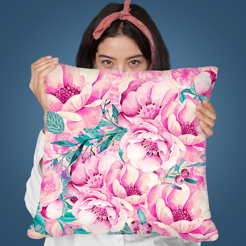 Pastel Pink Watercolor Flowers Throw Pillow By Andrea Haase