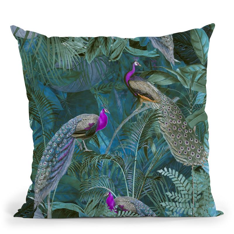 Peacock Paradise Jungle Seamless Throw Pillow By Andrea Haase