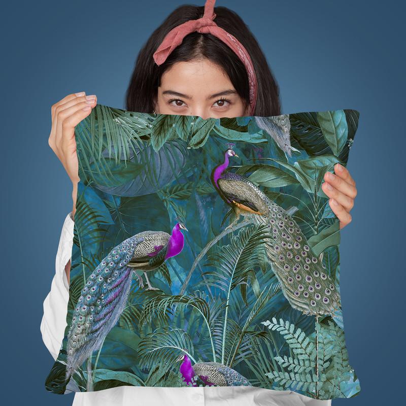 Peacock Paradise Jungle Seamless Throw Pillow By Andrea Haase