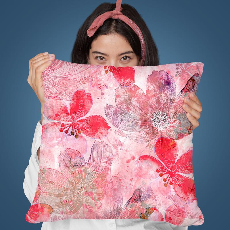 Pink Flowers Throw Pillow By Andrea Haase