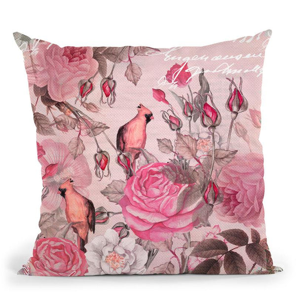 Pink Vintage Garden Throw Pillow By Andrea Haase