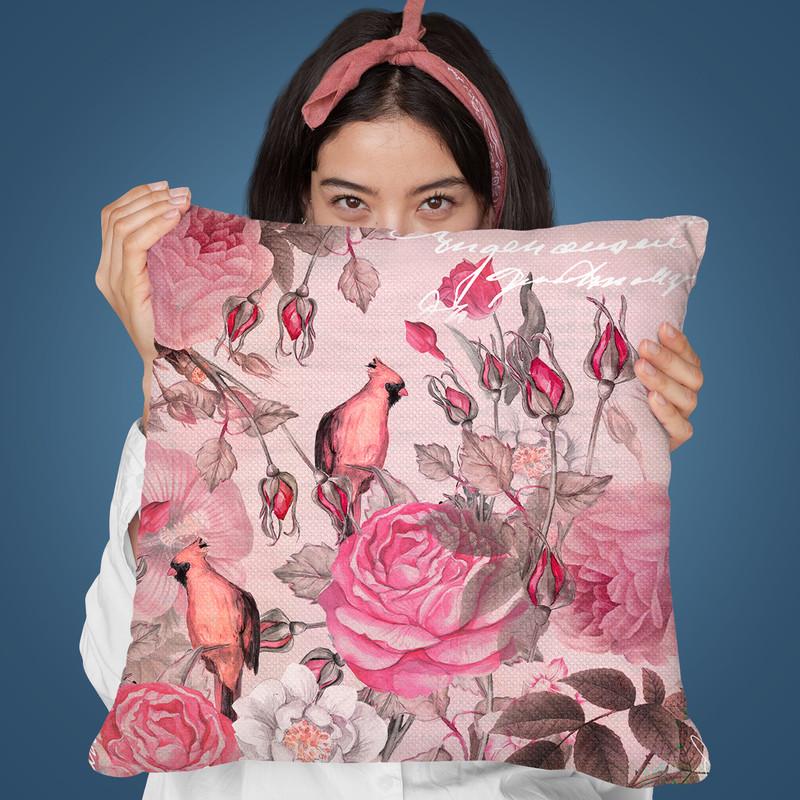 Pink Vintage Garden Throw Pillow By Andrea Haase