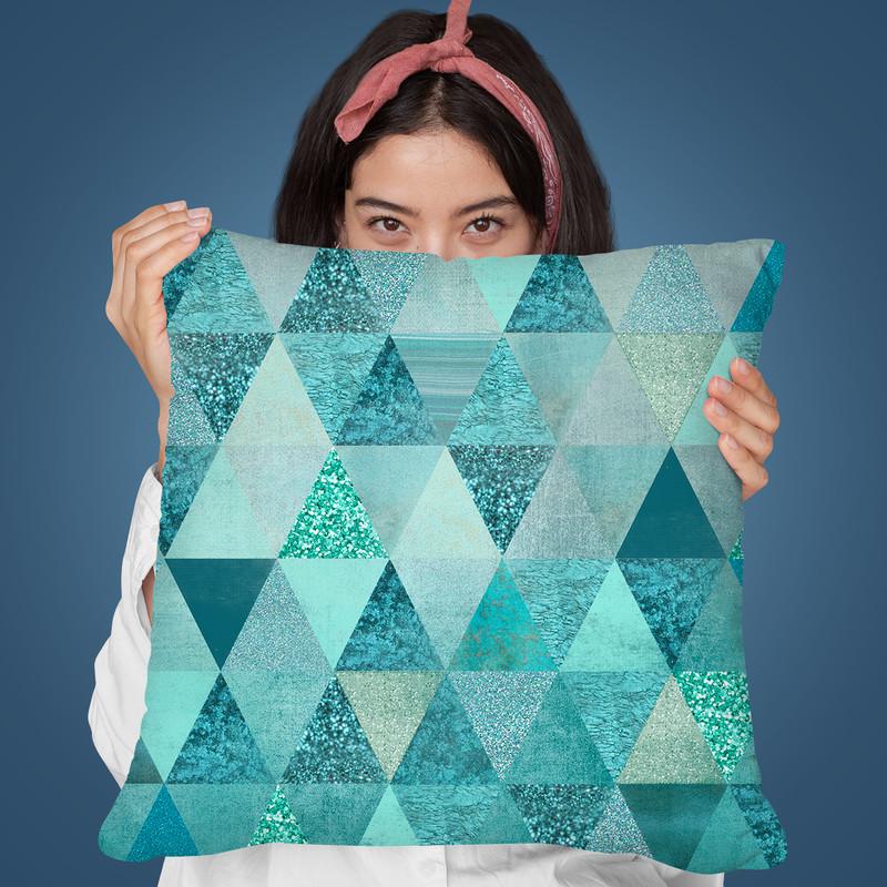 Precious Blue Triangles Throw Pillow By Andrea Haase